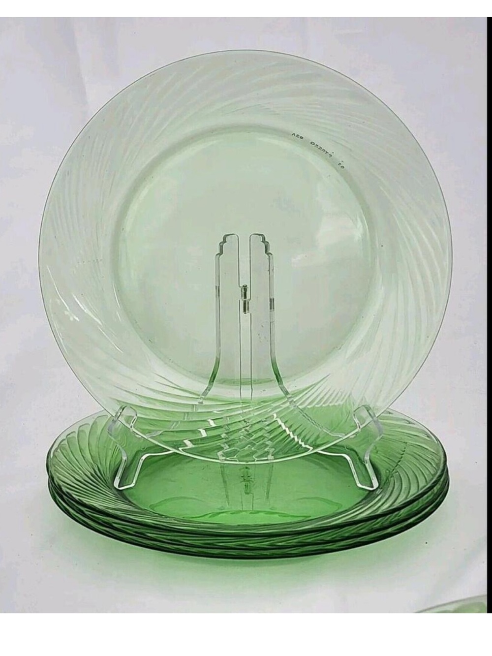 ♻️ Pyrex Festiva Spring Green Swirl Rim Glass Dinner Plates 10.5" Set of 4